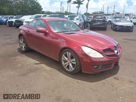 2009 Mercedes-Benz SLK 350 with VIN WDBWK58F19F190541, listed as a IAAI auction lot 42464400 with 109,484 mi miles and . Bid and sale history available at DreamBid. Image 1.
