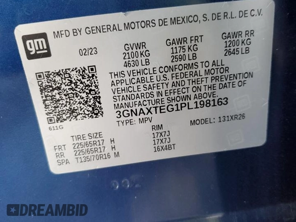 2023 Chevrolet Equinox LT with VIN 3GNAXTEG1PL198163, listed as a Copart auction lot 49311955 with 34,572 mi miles and Salvage title. Bid and sale history available at DreamBid. Image 15.