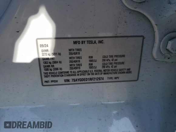 2024 Tesla Model Y with VIN 7SAYGDED1RF212974, listed as a Copart auction lot 44776005 with 16,841 mi miles and Salvage Title. Bid and sale history available at DreamBid. Image 14.