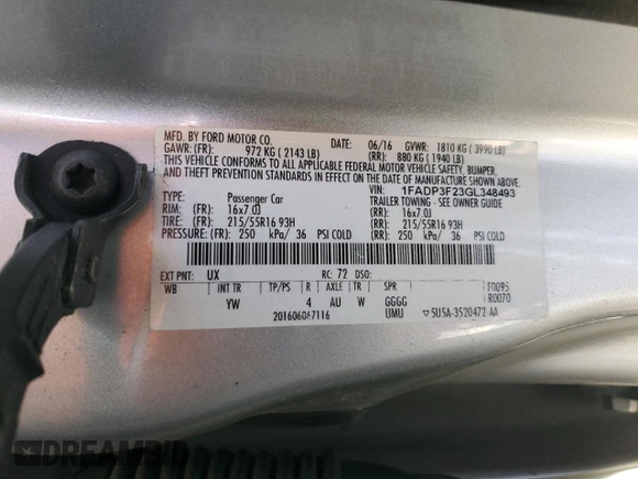 2016 Ford Focus SE с VIN 1FADP3F23GL348493, выставлен на аукционе Copart как лот 50792195 с пробегом 135 535 миль миль и Списание • Salvage title. История ставок и продаж доступна на DreamBid. Изображение 12.