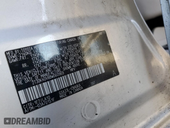 2011 Toyota RAV4 Limited with VIN 2T3DK4DV8BW060969, listed as a Copart auction lot 53690085 with 176,887 mi miles and Salvage title. Bid and sale history available at DreamBid. Image 14.