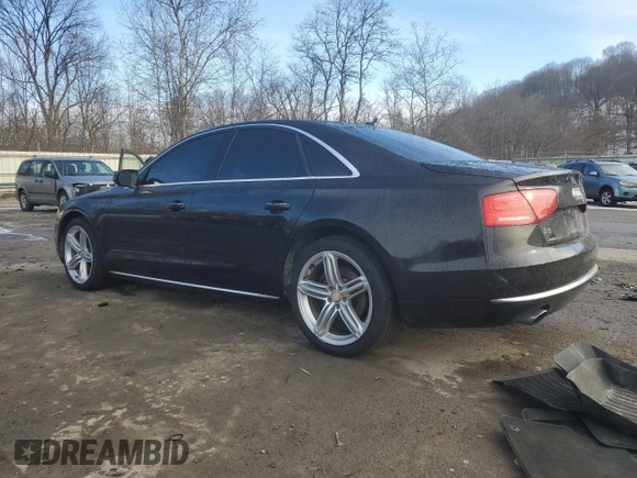 2013 Audi A8 3.0L with VIN WAUAGAFDXDN000657, listed as a Copart auction lot 42992755 with 154,426 mi miles and Salvage title. Bid and sale history available at DreamBid. Image 2.