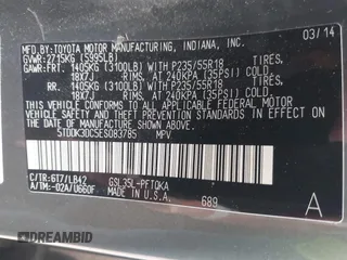 2014 Toyota Sienna Limited with VIN 5TDDK3DC5ES083785, listed as a IAAI auction lot 42559682 with 168,244 mi miles and . Bid and sale history available at DreamBid. Image 9.