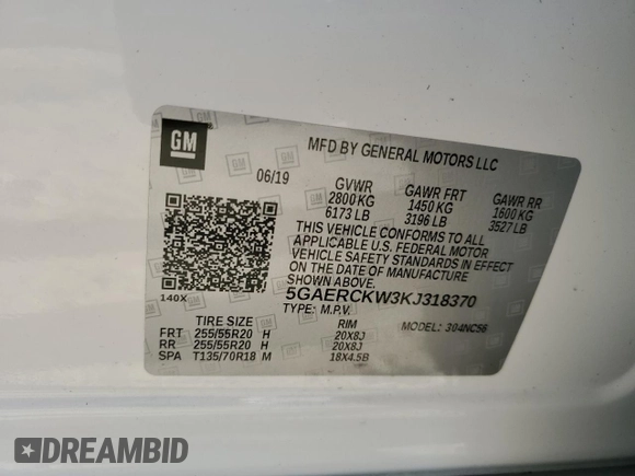 2019 Buick Enclave Premium with VIN 5GAERCKW3KJ318370, listed as a Copart auction lot 83190304 with 62,182 mi miles and Salvage Title. Bid and sale history available at DreamBid. Image 13.