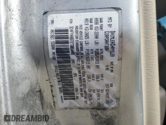 2002 Chrysler PT Cruiser z VIN 3C4FY48B72T385448, wystawiony jako Copart lot #48316855 z przebiegiem 123 046 mil mil oraz Szkoda całkowita • Salvage title. Historia ofert i sprzedaży dostępna na DreamBid. Obrazek 12.