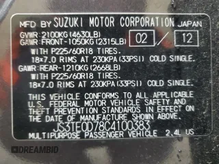 2012 Suzuki Grand Vitara Limited z VIN JS3TE0D78C4100383, wystawiony jako Copart lot #49240925 z przebiegiem 175 570 mil mil oraz Czysty tytuł • Clean title. Historia ofert i sprzedaży dostępna na DreamBid. Obrazek 13.
