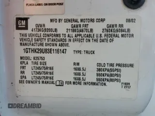 2003 GMC Sierra 2500HD SLE z VIN 1GTHK29U83E116147, wystawiony jako Copart lot #57079385 z przebiegiem Nie podano mil oraz Szkoda całkowita • Salvage title. Historia ofert i sprzedaży dostępna na DreamBid. Obrazek 12.