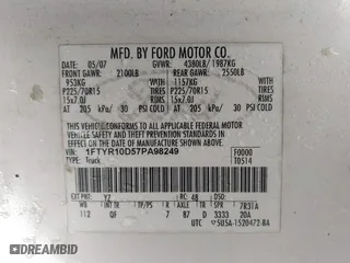 2007 Ford Ranger XL with VIN 1FTYR10D57PA98249, listed as a IAAI auction lot 41022388 with 266,437 mi miles. Bid and sale history available at carsss.com. Image 9.