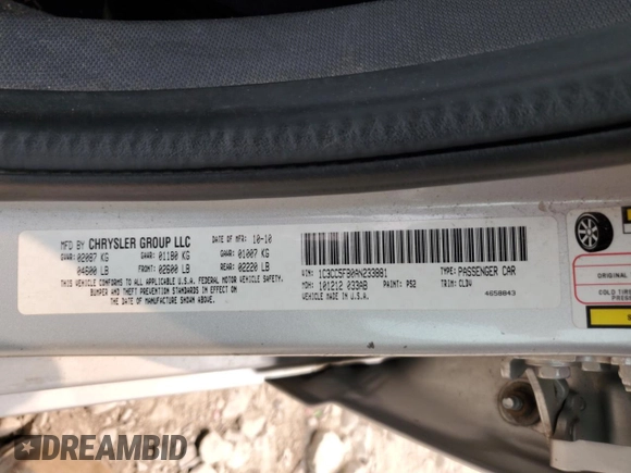 2010 Chrysler Sebring Limited with VIN 1C3CC5FB0AN233881, listed as a Copart auction lot 58819005 with 162,152 mi miles and Non repairable. Bid and sale history available at DreamBid. Image 12.