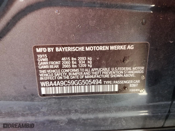 2016 BMW 4 Series 428i with VIN WBA4A9C59GG505494, listed as a Copart auction lot 44394775 with 123,312 mi miles and Salvage Title. Bid and sale history available at carsss.com. Image 13.