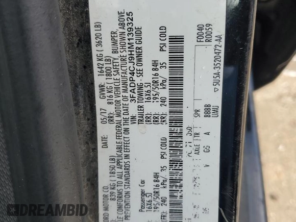 2017 Ford Fiesta Titanium with VIN 3FADP4CJ9HM139325, listed as a Copart auction lot 47852825 with 100,264 mi miles and Salvage Title. Bid and sale history available at carsss.com. Image 13.