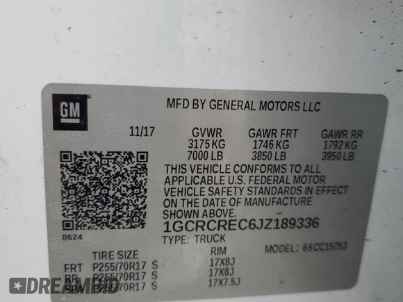 2018 Chevrolet Silverado 1500 LT with VIN 1GCRCREC6JZ189336, listed as a Copart auction lot 54920255 with 174,139 mi miles and Salvage Title. Bid and sale history available at DreamBid. Image 12.