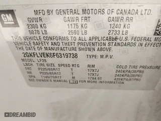 2015 GMC Terrain SLE with VIN 2GKFLVEK6F6319738, listed as a IAAI auction lot 41753320 with 106,451 mi miles. Bid and sale history available at carsss.com. Image 9.