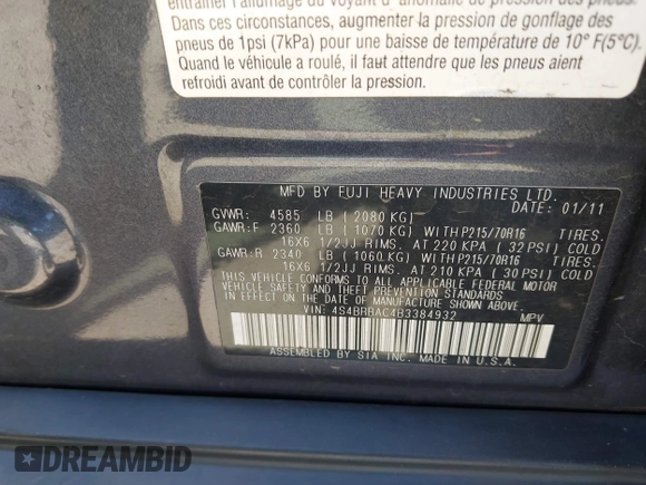 2011 Subaru Outback 2.5i с VIN 4S4BRBAC4B3384932, выставлен на аукционе IAAI как лот 42228521 с пробегом 129 168 миль миль и . История ставок и продаж доступна на DreamBid. Изображение 9.
