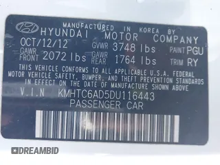 2013 Hyundai Veloster w/Black Int with VIN KMHTC6AD5DU116443, listed as a IAAI auction lot 41635858 with 170,173 mi miles and . Bid and sale history available at DreamBid. Image 9.