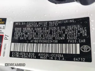 2017 Toyota Camry Hybrid LE with VIN 4T1BD1FK9HU224198, listed as a IAAI auction lot 41544717 with 23,701 mi miles. Bid and sale history available at carsss.com. Image 9.