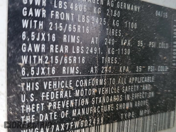 2015 Volkswagen Tiguan S z VIN WVGAV7AX7FW602499, wystawiony jako Copart lot #45453975 z przebiegiem 82 064 mil mil oraz Szkoda całkowita • Salvage title. Historia ofert i sprzedaży dostępna na DreamBid. Obrazek 15.