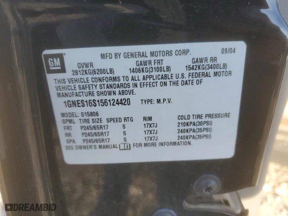 2005 Chevrolet TrailBlazer LS with VIN 1GNES16S156124420, listed as a Copart auction lot 87953635 with 179,730 mi miles and Clean Title. Bid and sale history available at carsss.com. Image 13.