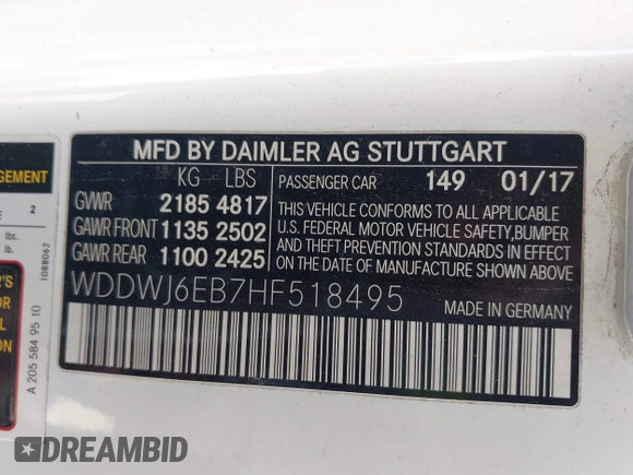 2017 Mercedes-Benz C 43 AMG with VIN WDDWJ6EB7HF518495, listed as a IAAI auction lot 41872129 with 122,555 mi miles and . Bid and sale history available at carsss.com. Image 9.