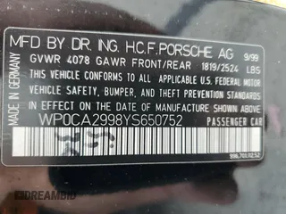 2000 Porsche 911 z VIN WP0CA2998YS650752, wystawiony jako Copart lot #58339415 z przebiegiem 68 854 mil mil oraz Szkoda całkowita • Salvage title. Historia ofert i sprzedaży dostępna na DreamBid. Obrazek 12.