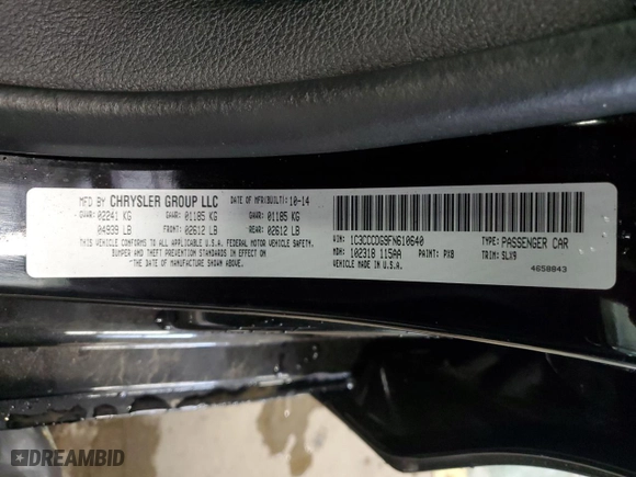 2015 Chrysler 200 S with VIN 1C3CCCDG9FN610640, listed as a Copart auction lot 44402165 with 199,196 mi miles and Clean Title. Bid and sale history available at carsss.com. Image 12.