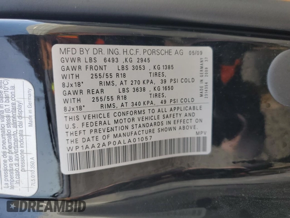 2010 Porsche Cayenne z VIN WP1AA2AP0ALA01057, wystawiony jako Copart lot #86414274 z przebiegiem 145 190 mil mil oraz Szkody całkowita. Historia ofert i sprzedaży dostępna na DreamBid. Obrazek 15.