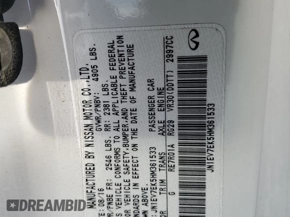 2017 Infiniti Q60 Sport with VIN JN1EV7EK5HM361533, listed as a Copart auction lot 42282715 with 95,439 mi miles and Salvage title. Bid and sale history available at DreamBid. Image 12.
