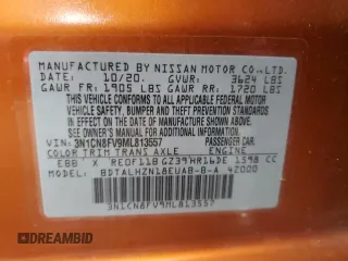 2021 Nissan Versa SR with VIN 3N1CN8FV9ML813557, listed as a Copart auction lot 60242635 with 65,825 mi miles and Salvage title. Bid and sale history available at DreamBid. Image 13.