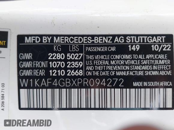 2023 Mercedes-Benz C 300 с VIN W1KAF4GBXPR094272, выставлен на аукционе IAAI как лот 42168472 с пробегом 53 144 миль миль и . История ставок и продаж доступна на DreamBid. Изображение 9.