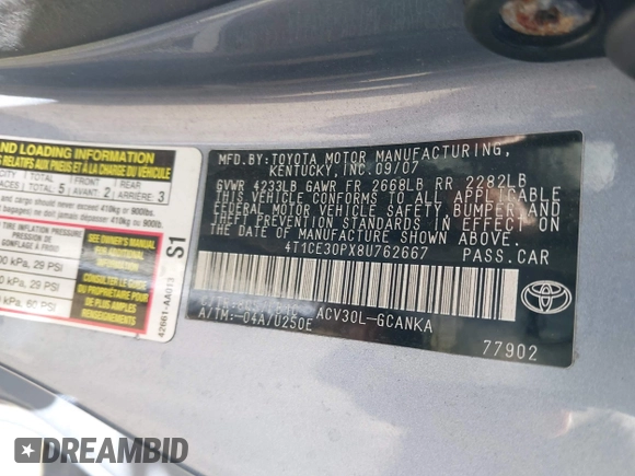 2008 Toyota Solara SE with VIN 4T1CE30PX8U762667, listed as a IAAI auction lot 41743984 with 111,669 mi miles and . Bid and sale history available at carsss.com. Image 9.