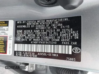 2015 Toyota Camry XLE with VIN 4T4BF1FK6FR475340, listed as a IAAI auction lot 41953834 with 104,041 mi miles. Bid and sale history available at carsss.com. Image 9.