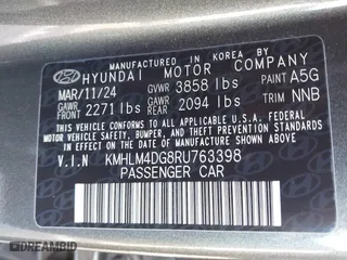 2024 Hyundai Elantra SEL with VIN KMHLM4DG8RU763398, listed as a IAAI auction lot 41506136 with 13,182 mi miles. Bid and sale history available at carsss.com. Image 9.