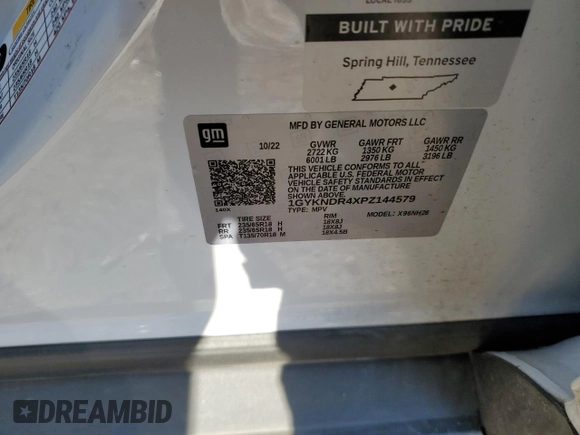 2023 Cadillac XT5 AWD Premium Luxury with VIN 1GYKNDR4XPZ144579, listed as a Copart auction lot 84295934 with Not Provided miles and Salvage Title. Bid and sale history available at DreamBid. Image 12.