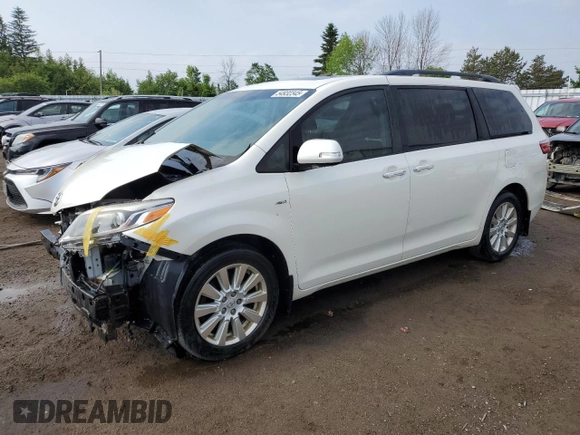 2017 Toyota Sienna XLE with VIN 5TDDZ3DCXHS154284, listed as a Copart auction lot 54932345 with 218,103 mi miles and Salvage title. Bid and sale history available at DreamBid. Image 1.