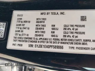 2023 Tesla Model 3 с VIN 5YJ3E1EA0PF589066, выставлен на аукционе IAAI как лот 42508495 с пробегом Не указан миль и . История ставок и продаж доступна на DreamBid. Изображение 9.