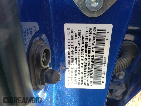 2016 Honda Civic Sedan LX with VIN 19XFC2F54GE203684, listed as a Copart auction lot 49686575 with 77,674 mi miles and Salvage Title. Bid and sale history available at carsss.com. Image 13.