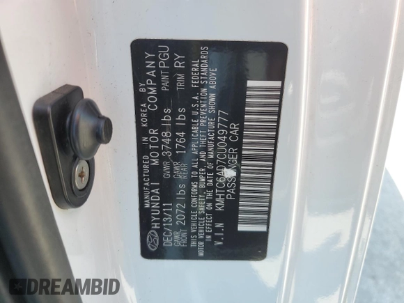 2012 Hyundai Veloster w/Gray Int with VIN KMHTC6AD7CU049777, listed as a Copart auction lot 54800215 with 221,091 mi miles and Clean title. Bid and sale history available at DreamBid. Image 12.