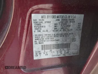 2004 Ford F-150 XLT with VIN 1FTPW14514KB47463, listed as a IAAI auction lot 42743572 with 211,006 mi miles and . Bid and sale history available at DreamBid. Image 9.
