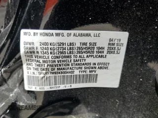 2019 Honda Passport Touring with VIN 5FNYF7H93KB004402, listed as a Copart auction lot 57576185 with 54,597 mi miles and Salvage title. Bid and sale history available at DreamBid. Image 13.
