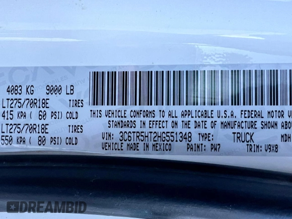 2017 Ram 2500 Tradesman with VIN 3C6TR5HT2HG551348, listed as a Copart auction lot 50373505 with 178,282 mi miles and Clean title. Bid and sale history available at DreamBid. Image 10.