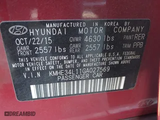 2016 Hyundai Sonata Hybrid Limited with VIN KMHE34L11GA027569, listed as a IAAI auction lot 41409224 with 111,006 mi miles. Bid and sale history available at carsss.com. Image 9.