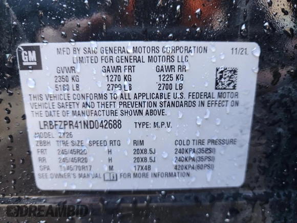 2022 Buick Envision Essence with VIN LRBFZPR41ND042688, listed as a Copart auction lot 44370945 with 34,088 mi miles and Salvage Title. Bid and sale history available at carsss.com. Image 13.