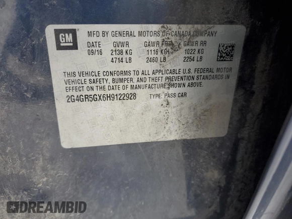 2017 Buick Regal Premium II with VIN 2G4GR5GX6H9122928, listed as a Copart auction lot 46244615 with 199,080 mi miles and Salvage Title. Bid and sale history available at carsss.com. Image 12.