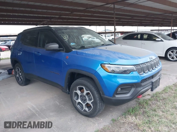 2022 Jeep Compass Trailhawk z VIN 3C4NJDDB6NT162831, wystawiony jako IAAI lot #41950418 z przebiegiem 34 762 mil mil oraz . Historia ofert i sprzedaży dostępna na DreamBid. Obrazek 1.