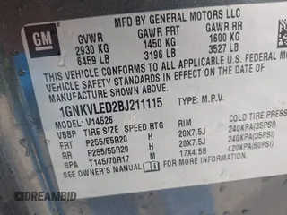 2011 Chevrolet Traverse LTZ with VIN 1GNKVLED2BJ211115, listed as a IAAI auction lot 42044255 with 275,653 mi miles and . Bid and sale history available at DreamBid. Image 9.