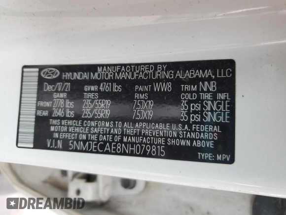2022 Hyundai Tucson Limited with VIN 5NMJECAE8NH079815, listed as a Copart auction lot 46863115 with 77,756 mi miles and Salvage Title. Bid and sale history available at carsss.com. Image 13.