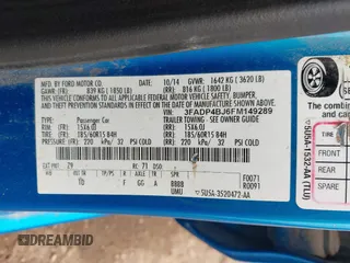 2015 Ford Fiesta SE with VIN 3FADP4BJ6FM149289, listed as a IAAI auction lot 42106497 with 134,089 mi miles and . Bid and sale history available at DreamBid. Image 9.