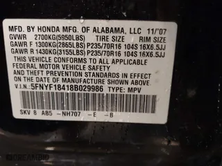 2008 Honda Pilot EX with VIN 5FNYF18418B029986, listed as a IAAI auction lot 41474195 with 230,524 mi miles. Bid and sale history available at carsss.com. Image 9.