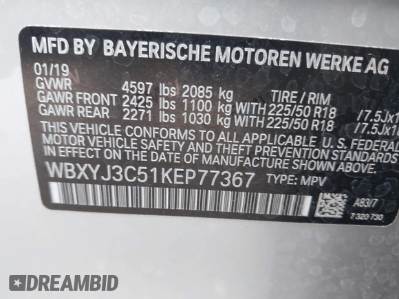 2019 BMW X2 sDrive28i z VIN WBXYJ3C51KEP77367, wystawiony jako IAAI lot #41984890 z przebiegiem 65 117 mil mil oraz . Historia ofert i sprzedaży dostępna na DreamBid. Obrazek 9.