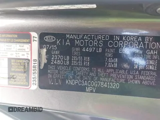 2016 Kia Sportage EX with VIN KNDPC3AC0G7841320, listed as a IAAI auction lot 42312551 with 199,996 mi miles and . Bid and sale history available at DreamBid. Image 9.